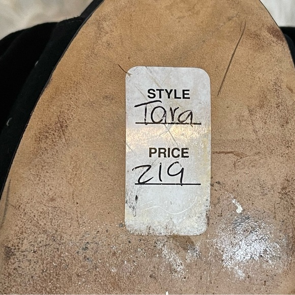 TARA SUBKOFF BEBE Swarovski Crystal Bow Platform Peep opentoe heel black suede 8 - Picture 6 of 12